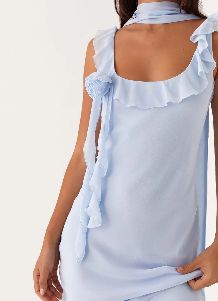 Vestido Weitese con escote cuadrado, sin mangas, sexy, espalda descubierta, largo hasta la rodilla, con volantes y tirantes, color liso. 