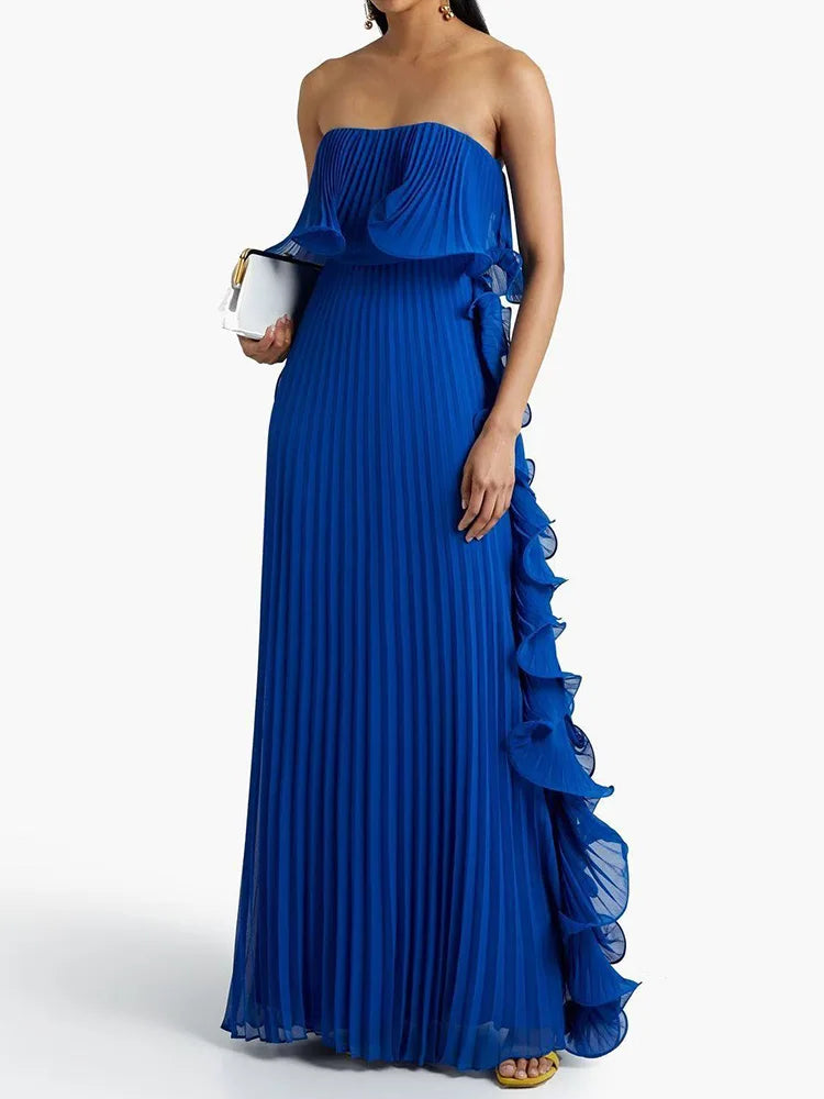 Weitese Dress Strapless Beach Style Fashion Maxi Dress Women Summer Sleeveless Simple Holiday Party Dress Solid Patchwork Chic Ladies Dress