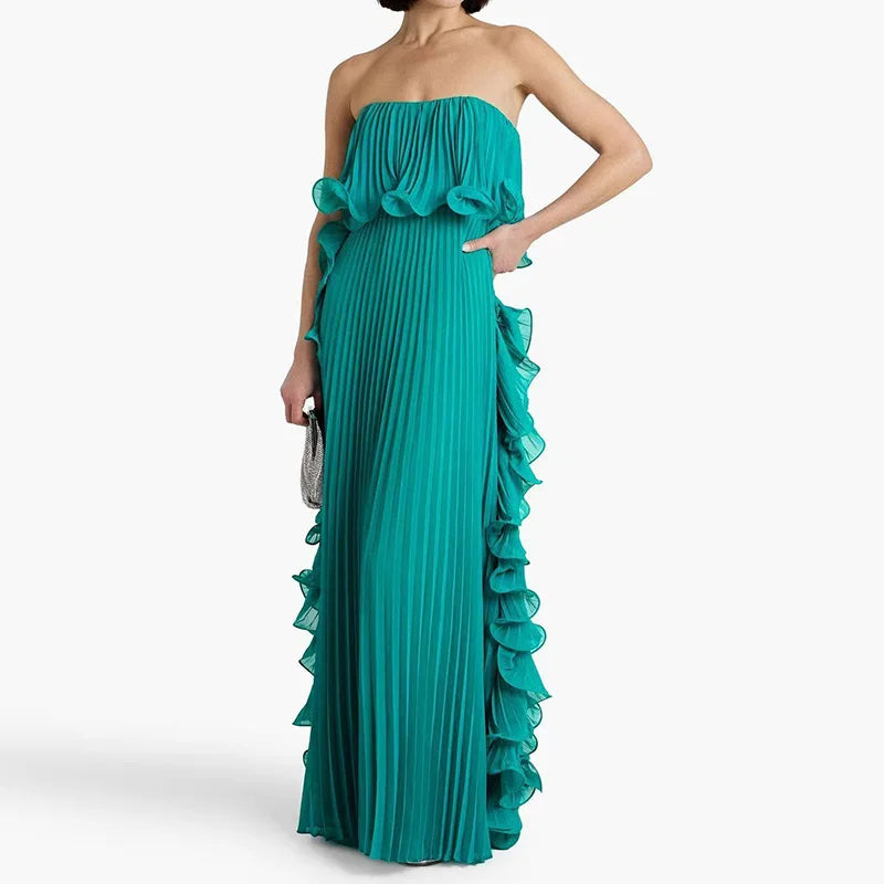 Weitese Dress Strapless Beach Style Fashion Maxi Dress Women Summer Sleeveless Simple Holiday Party Dress Solid Patchwork Chic Ladies Dress