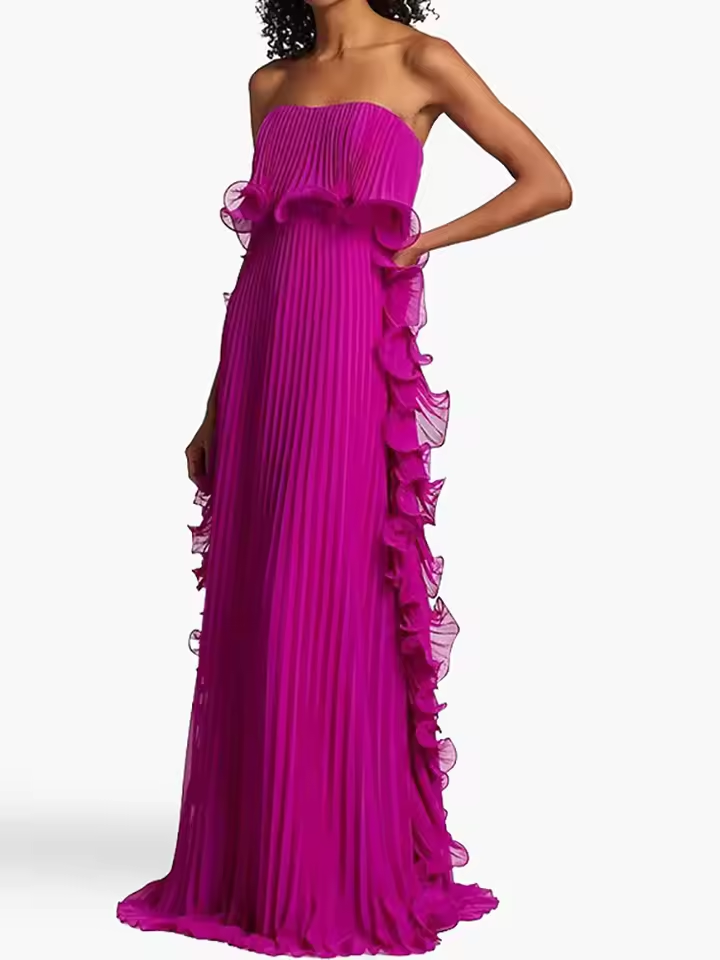 Weitese Dress Strapless Beach Style Fashion Maxi Dress Women Summer Sleeveless Simple Holiday Party Dress Solid Patchwork Chic Ladies Dress
