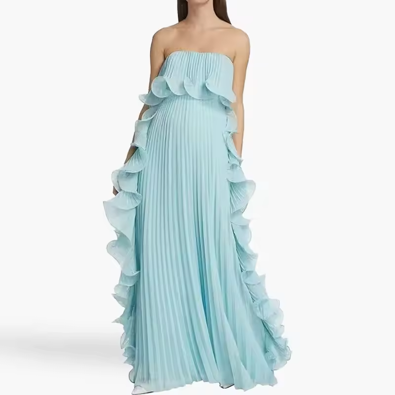 Weitese Dress Strapless Beach Style Fashion Maxi Dress Women Summer Sleeveless Simple Holiday Party Dress Solid Patchwork Chic Ladies Dress