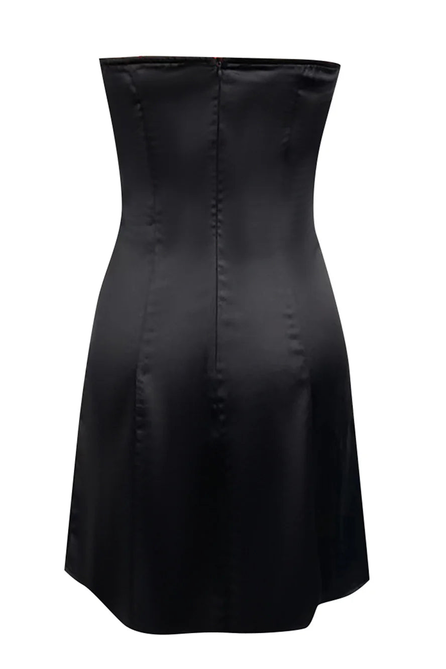 Weitese Dress Strapless Black Front Bow A-line Short Dress Sleeveless Knee Length Homecoming Dress