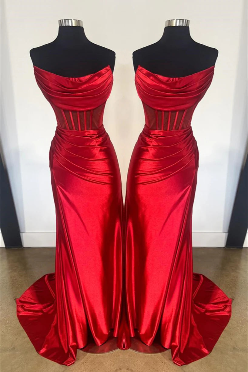 Weitese Dress Strapless Blue Cowl Neck Mermaid Formal Dress Prom Dress With Side Slit