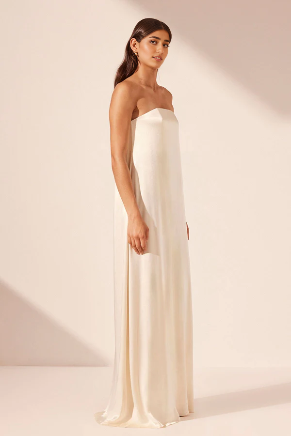 Weitese Dress Strapless Column Maxi Dress Cream Sleeveless Floor Length Party Dress Evening Dress
