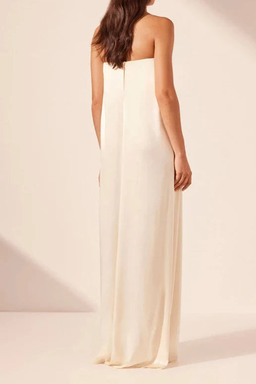 Vestido Weitese sin tirantes, columna, maxi vestido color crema, sin mangas, largo hasta el suelo, vestido de fiesta, vestido de noche 