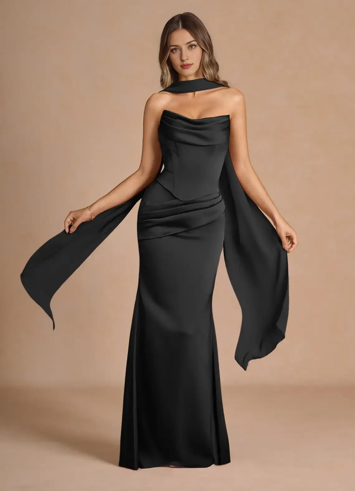 Weitese Dress Strapless Elegant Sleeveless Mermaid Maxi Dress Prom Dress Simple Satin Backless Back Evening Dress