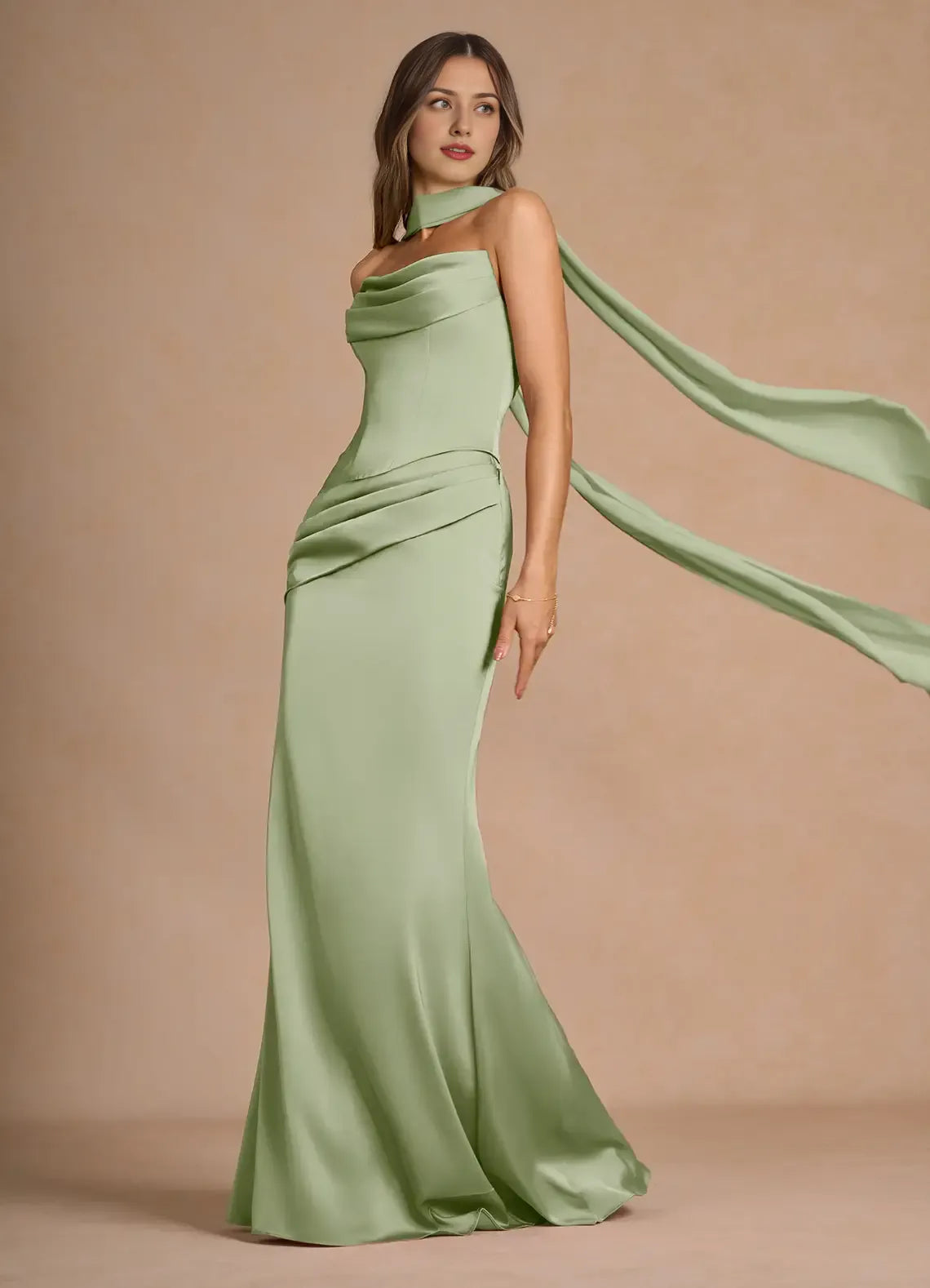 Weitese Dress Strapless Elegant Sleeveless Mermaid Maxi Dress Prom Dress Simple Satin Backless Back Evening Dress