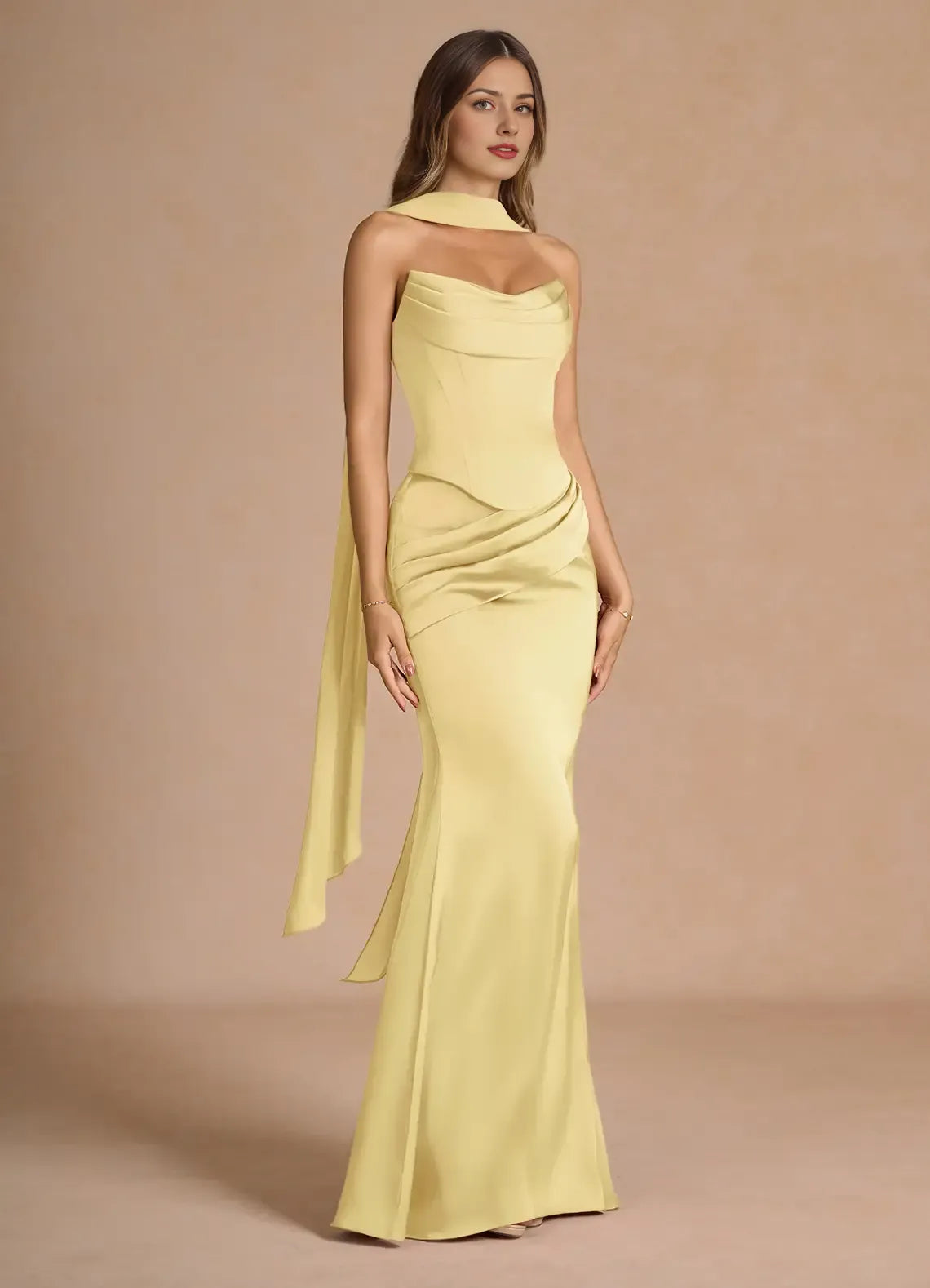 Weitese Dress Strapless Elegant Sleeveless Mermaid Maxi Dress Prom Dress Simple Satin Backless Back Evening Dress