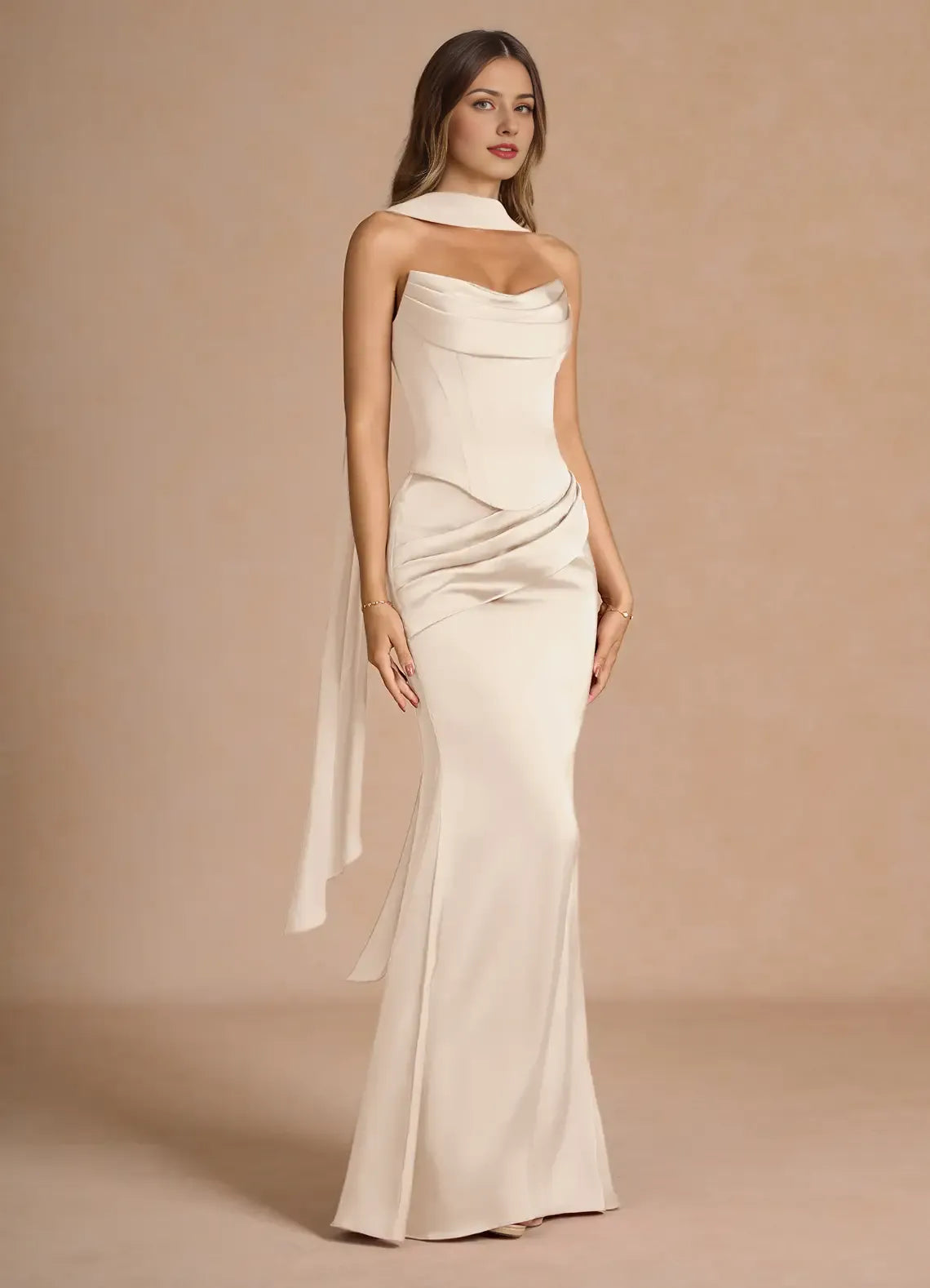 Weitese Dress Strapless Elegant Sleeveless Mermaid Maxi Dress Prom Dress Simple Satin Backless Back Evening Dress