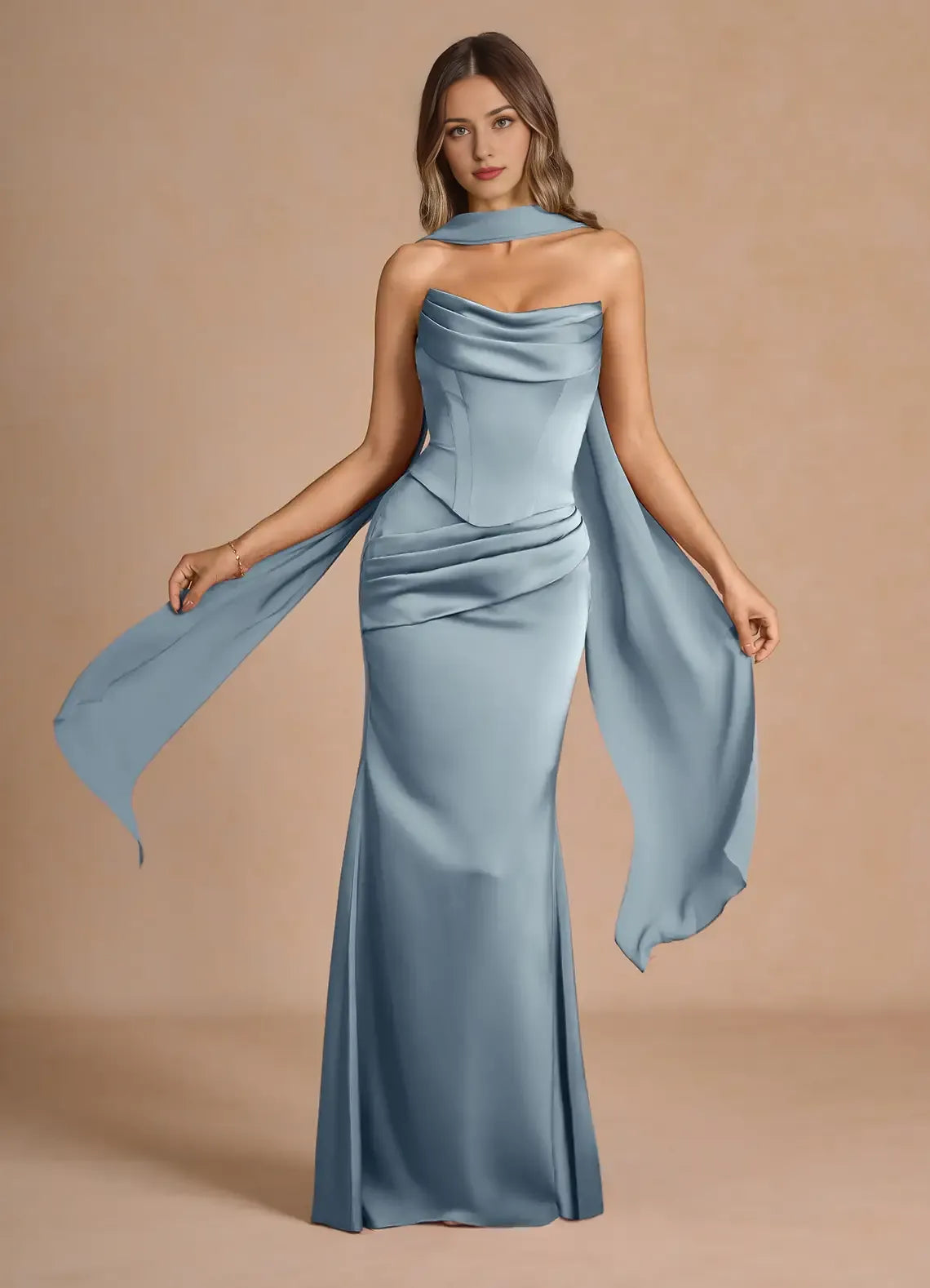 Weitese Dress Strapless Elegant Sleeveless Mermaid Maxi Dress Prom Dress Simple Satin Backless Back Evening Dress