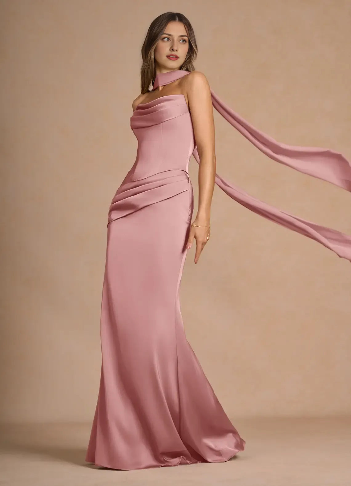 Weitese Dress Strapless Elegant Sleeveless Mermaid Maxi Dress Prom Dress Simple Satin Backless Back Evening Dress