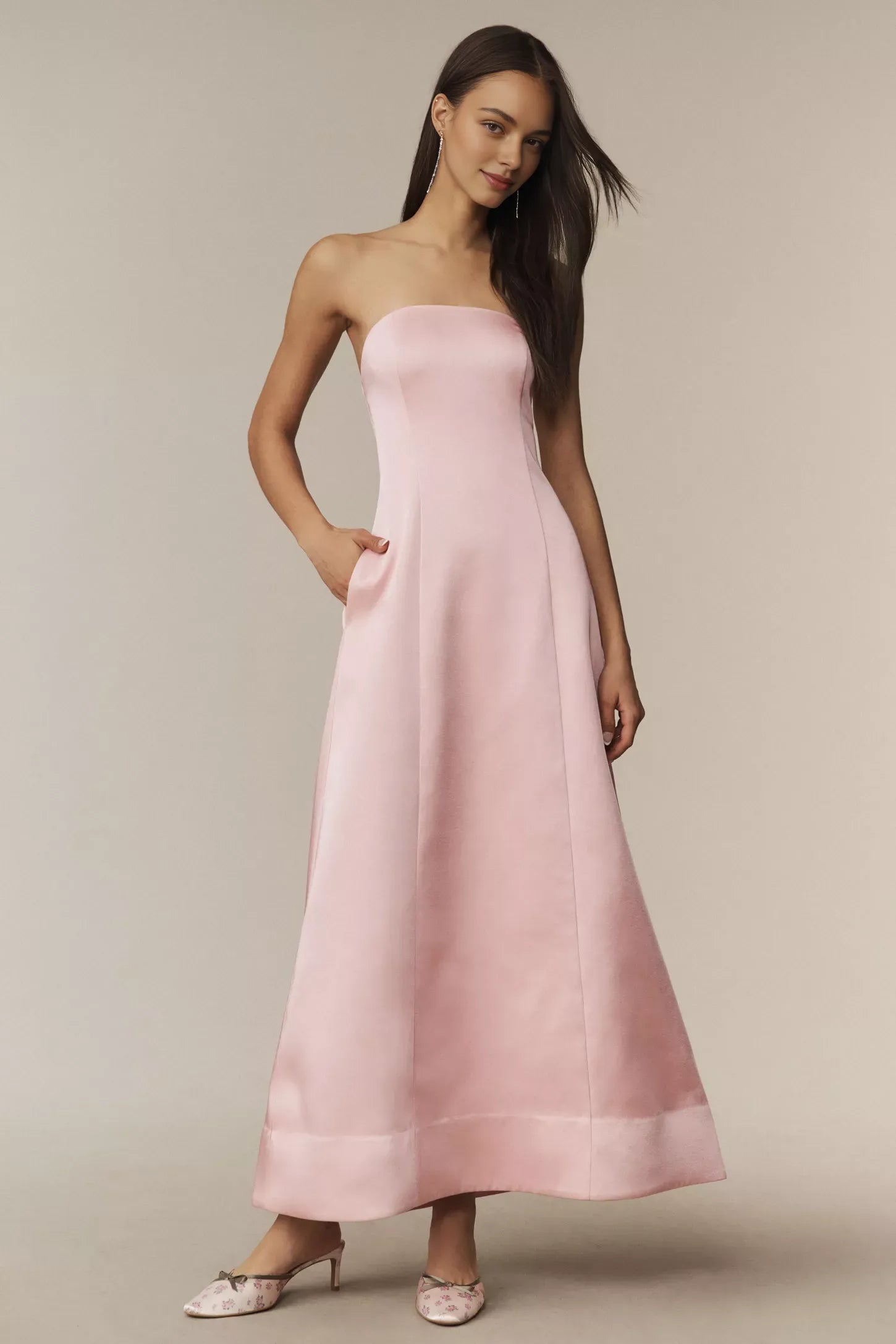 Robe de bal trapèze bustier ajustée et évasée Weitese, robe longue rose à lacets 