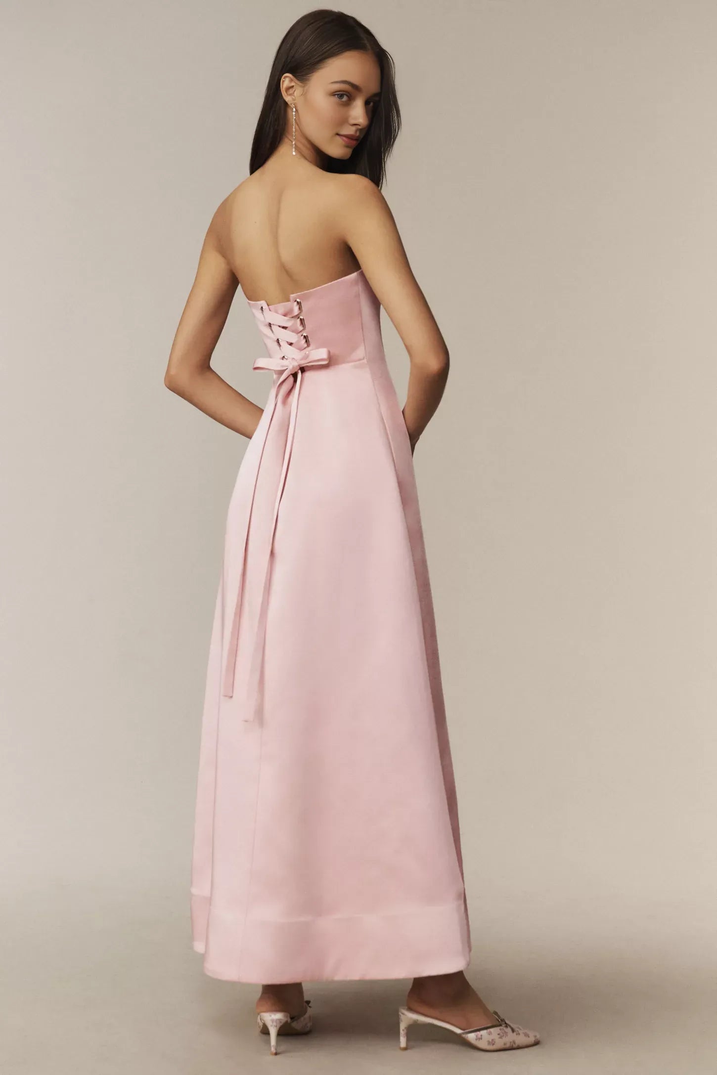 Robe de bal trapèze bustier ajustée et évasée Weitese, robe longue rose à lacets 
