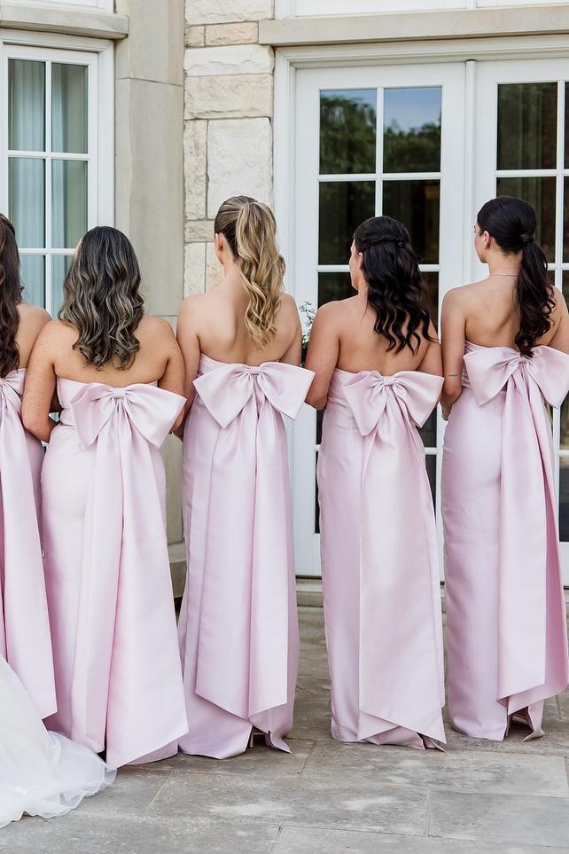 Weitese Dress Strapless Fuchsia Sheath Long Party Dress with Bow Back Bridesmaid Dress Formal Wear Dresses