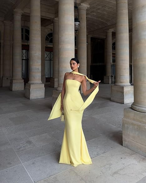 Robe de demoiselle d'honneur longue sans bretelles avec foulards, robe de bal sirène en satin, robe de soirée formelle simple 