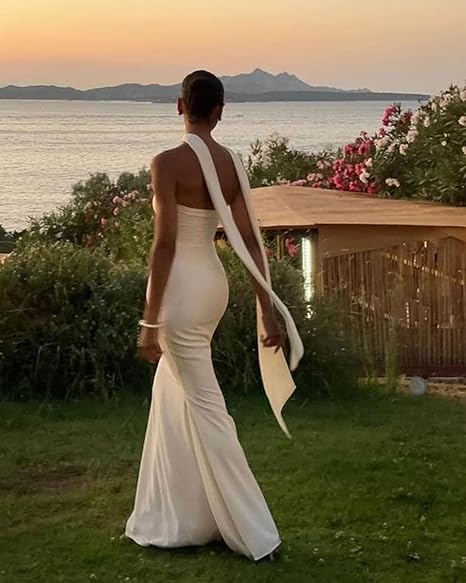 Weitese Dress Strapless Long Bridesmaid Dresses with Scarves Mermaid Satin Prom Dress Simple Formal Party Dress