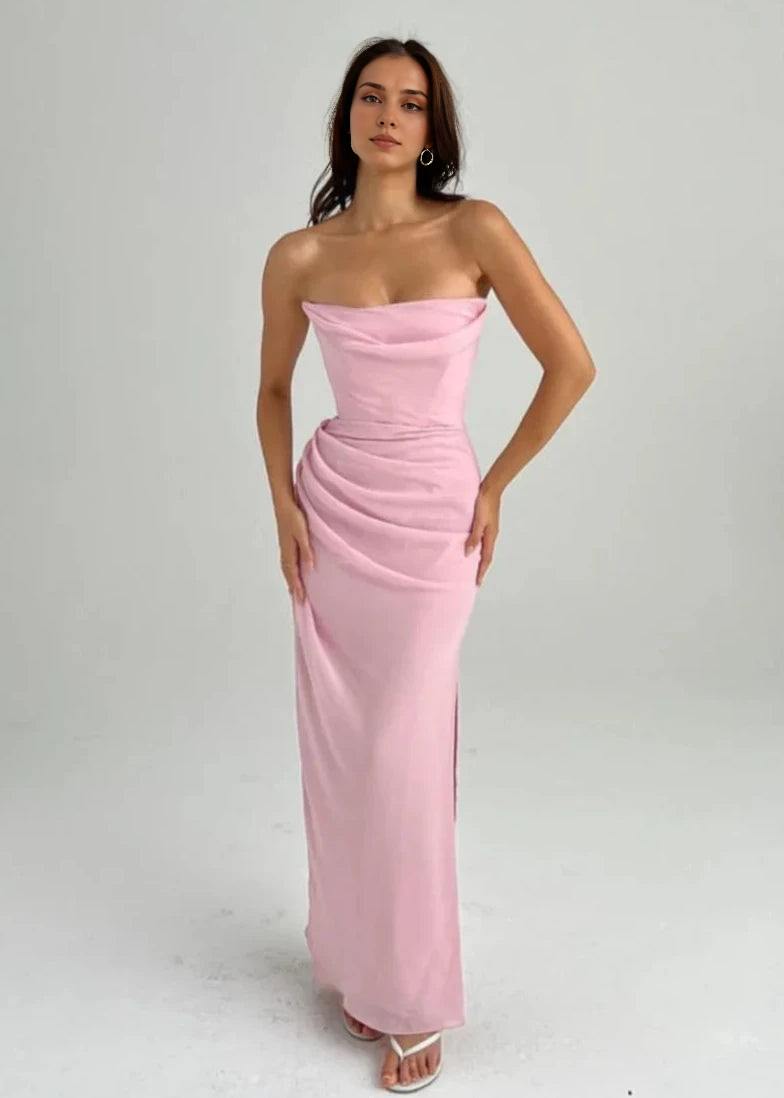 Weitese Dress Strapless Mermaid Long Evening Gown Elegant Pleated Sweetheart Sleeveless Prom Dress With Side Slit