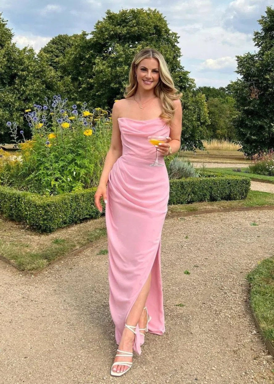 Weitese Dress Strapless Mermaid Long Evening Gown Elegant Pleated Sweetheart Sleeveless Prom Dress With Side Slit