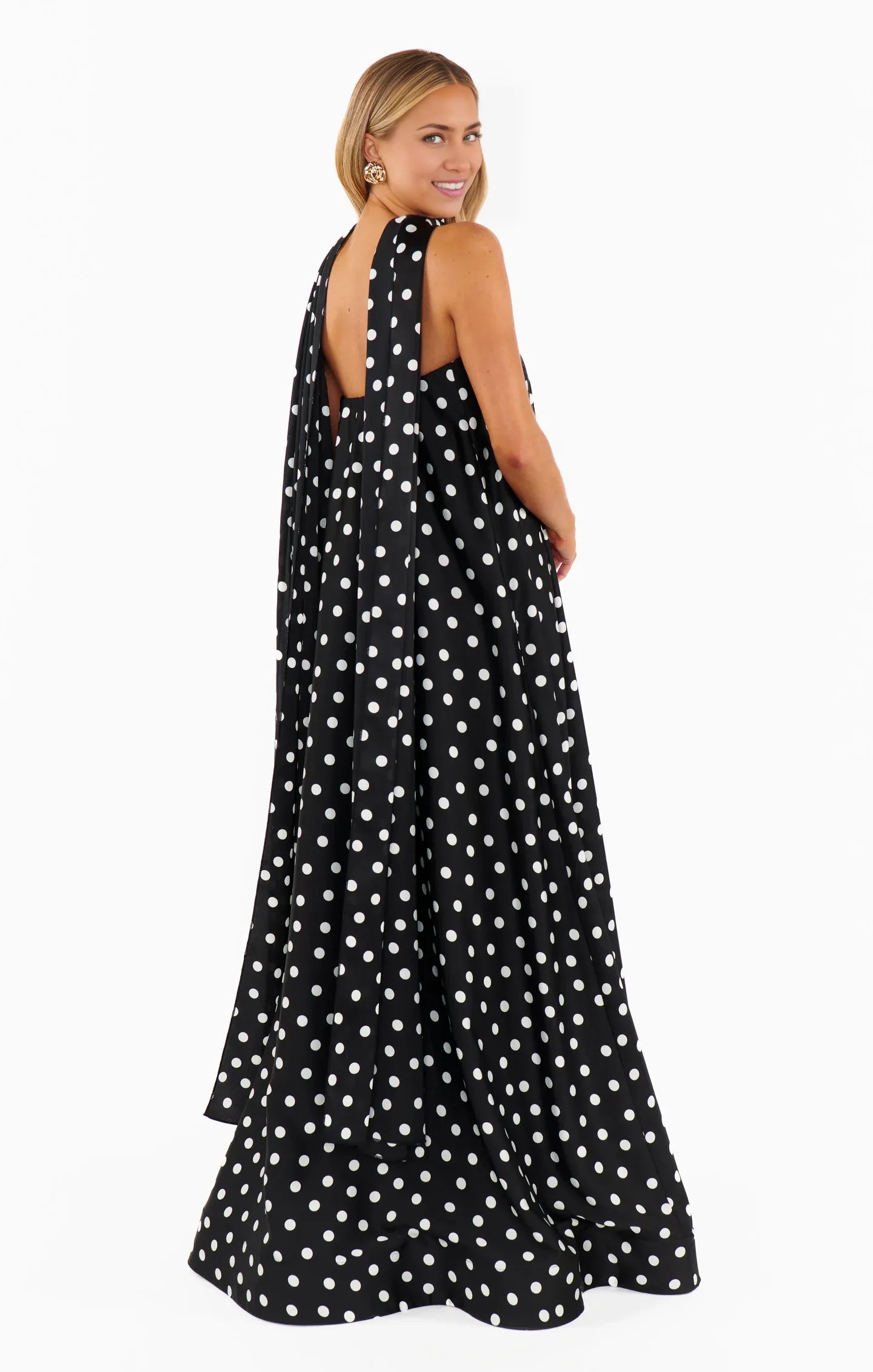 Weitese Dress Strapless Off the Shoulder Black Sleeveless Maxi Dress A-Line Polka Dots Backless Fashion Prom Dress