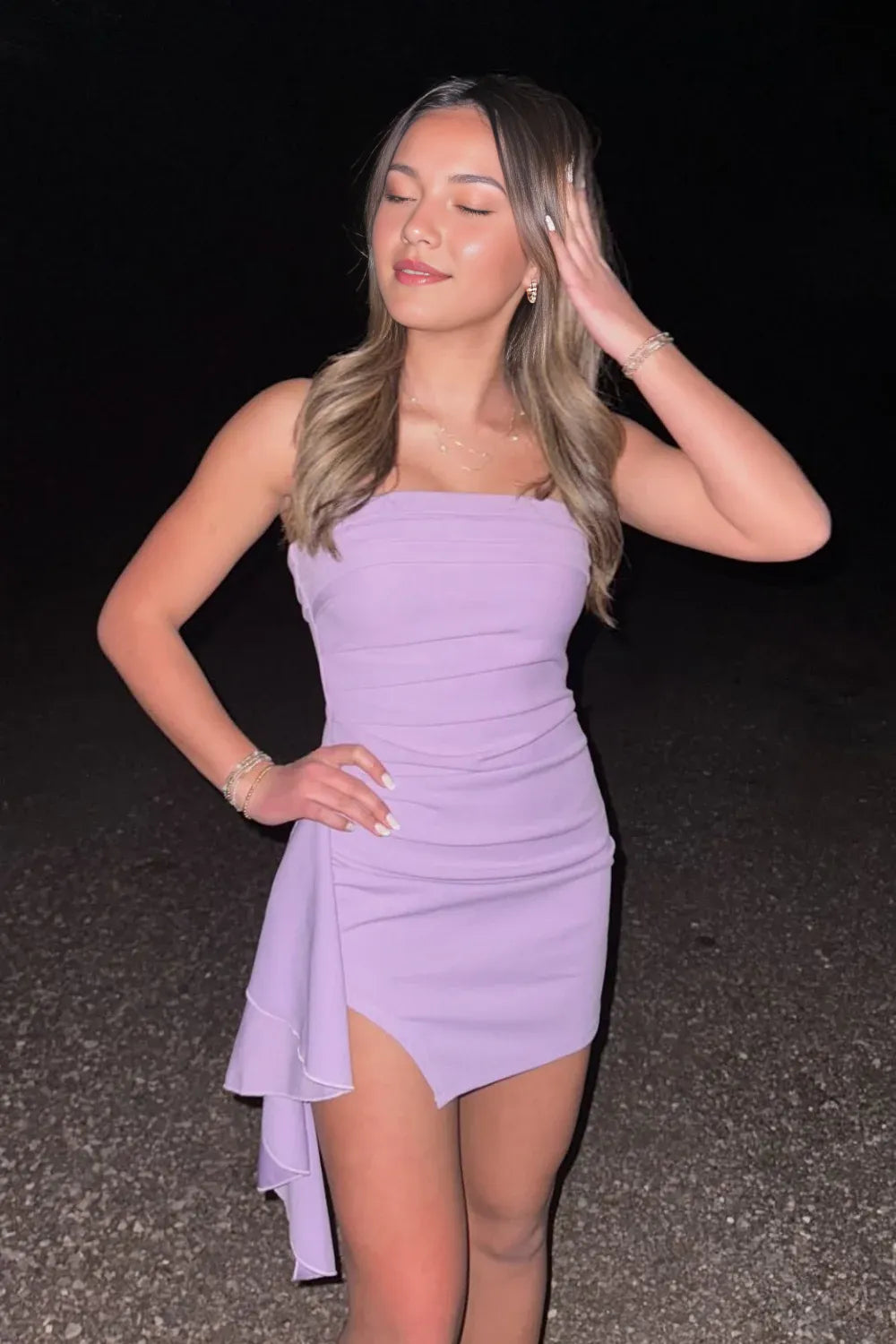 Weitese Dress Strapless Purple Zip-up Back Tight Party Dress With Train Homecoming Dress