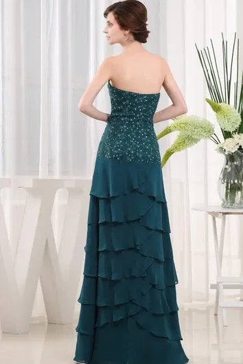 Weitese Dress Strapless Sleeveless Long Chiffon Dress With Beading And Applique Mother of the Bride Dress