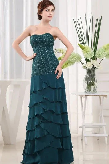 Weitese Dress Strapless Sleeveless Long Chiffon Dress With Beading And Applique Mother of the Bride Dress