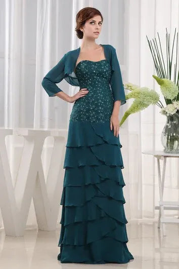 Weitese Dress Strapless Sleeveless Long Chiffon Dress With Beading And Applique Mother of the Bride Dress