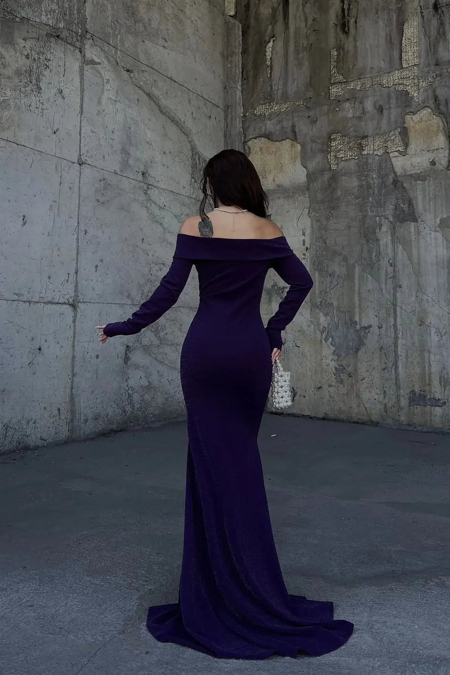 Weitese Dress Stunning Dark Green Strapless Long Sleeves Deep V Neck Mermaid Evening Dress with Split Prom Dress