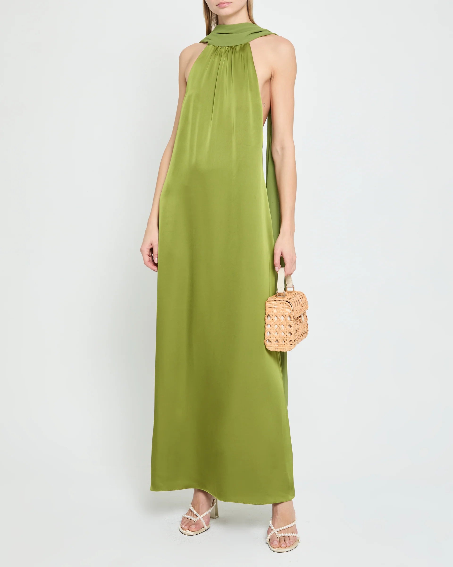 Weitese Dress Stunning Straight Tube Cold Shoulder Evening Dress Sleeveless Low Open Back Solid Color Scarf Prom Dress