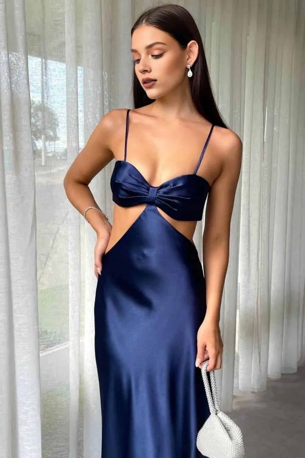 Robe Weitese élégante, vert menthe, taille fourreau, ajourée, nouée dans le dos, longue robe de bal en satin 