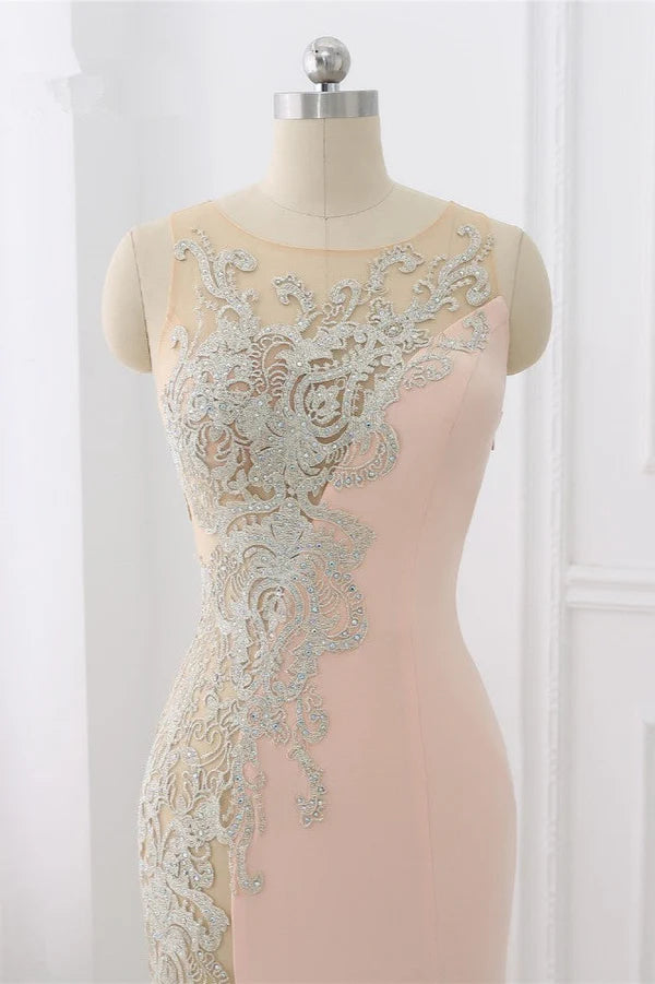 Vestido de noche Weitese con cola larga y apliques, sin mangas, con abertura frontal y vestido de fiesta 