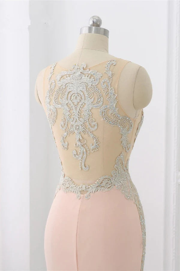 Vestido de noche Weitese con cola larga y apliques, sin mangas, con abertura frontal y vestido de fiesta 