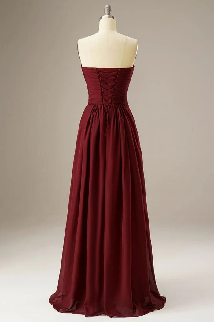 Robe Weitese décolleté en cœur, dos corset, en mousseline, sans manches, robe longue de bal avec lacets 