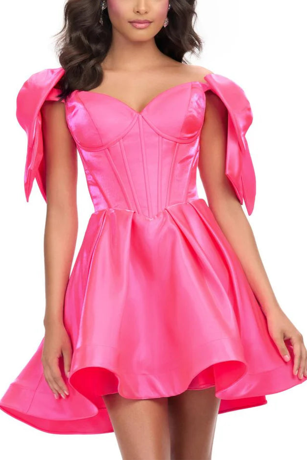 Weitese Dress Sweetheart Off-the-Shoulder Cocktail Dress Sleeveless Solid Color A-Line Princess Short Homecoming Dress
