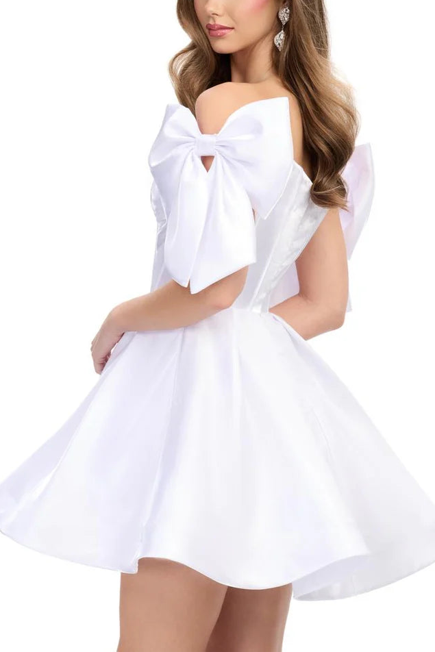Weitese Dress Sweetheart Off-the-Shoulder Cocktail Dress Sleeveless Solid Color A-Line Princess Short Homecoming Dress