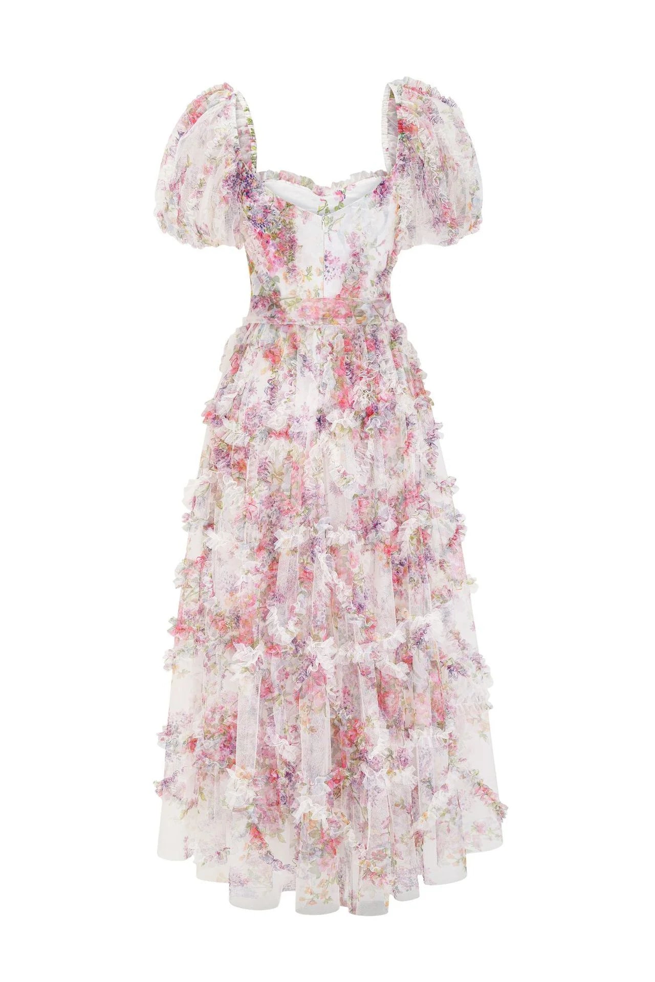 Robe longue à imprimé floral violet avec ceinture et décolleté en cœur 