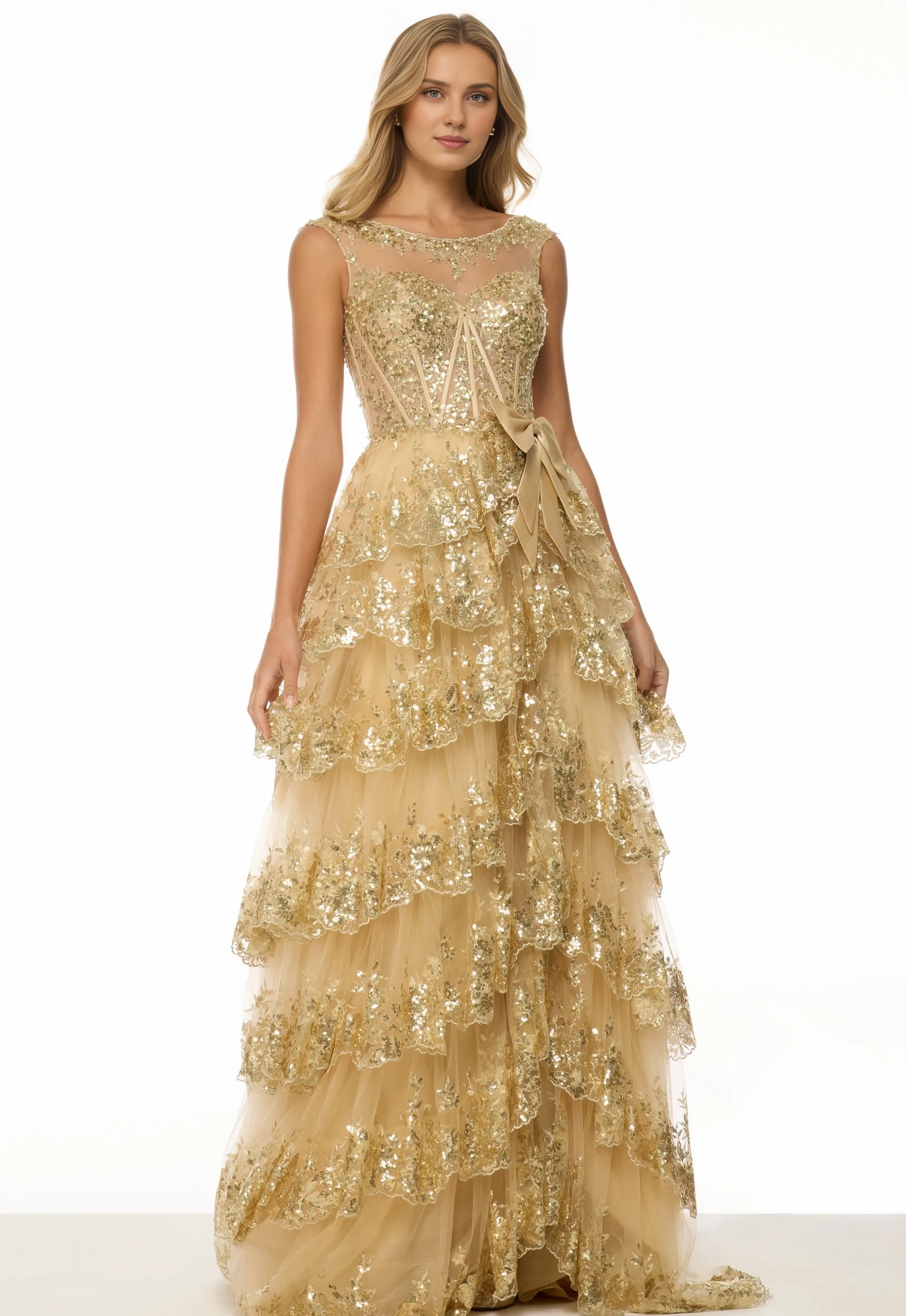 Weitese Dress Sweetheart Round Neck Sleeveless Ruffle Multi Layer Floor Length Prom Dress/Formal Wear Dresses