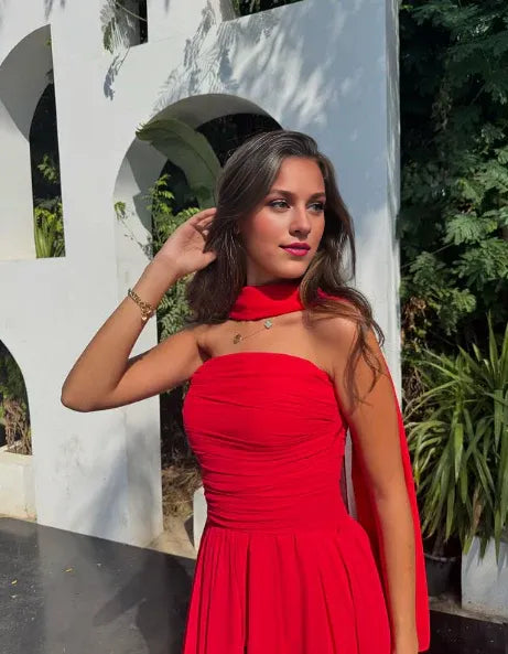 Vestido Weitese con escote corazón, sin tirantes, bonito vestido de fiesta largo de gasa roja sin tirantes, vestido formal de noche 