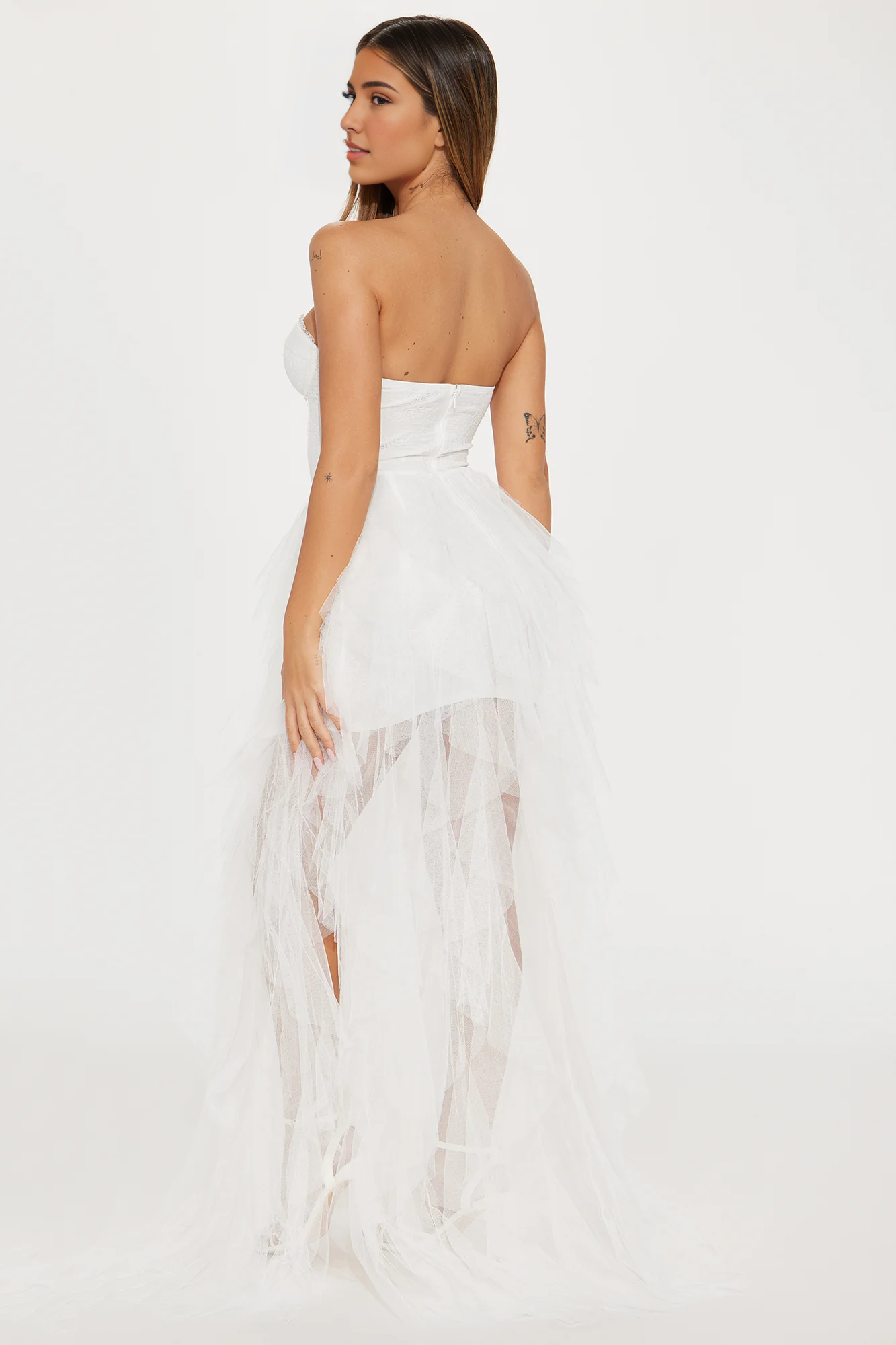 Weitese Dress Tulle Gown Off-the-Shoulder Long White Tiered Red Party Dress Strapless Mermaid Prom Dress