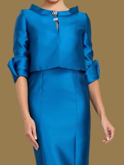 Weitese Dress Two Piece Mermaid Formal Wedding Guest Elegant Jewel Neck Tea Length Satin Half Sleeve With Buttons Derby Dress Race Day Dress 2025 Mother of the Bride Dress