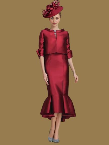 Weitese Dress Two Piece Mermaid Formal Wedding Guest Elegant Jewel Neck Tea Length Satin Half Sleeve With Buttons Derby Dress Race Day Dress 2025 Mother of the Bride Dress