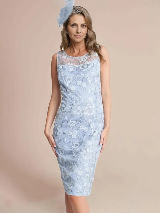 Weitese Dress Two Piece Sheath Elegant Jewel Neck Knee Length Lace Chiffon 3/4 Length Sleeve Wrap Included Dresses With Lace Mother of the Bride Dress