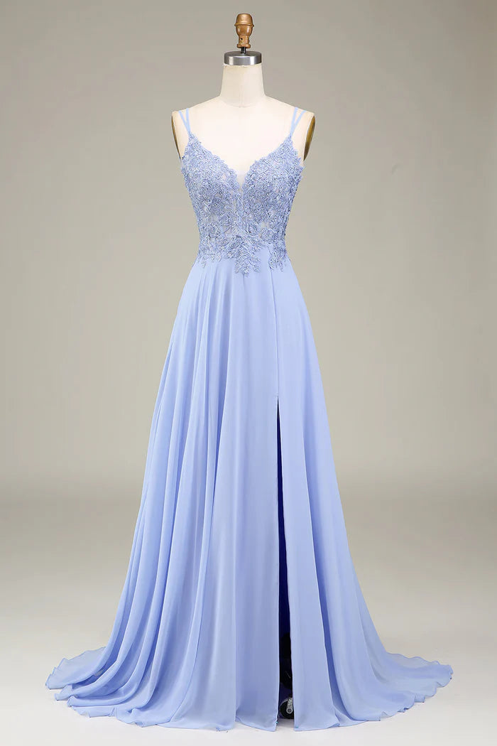 Weitese Dress Two Spaghetti Straps A-Line Lavender Long Evening Dress With Appliques Prom Dress