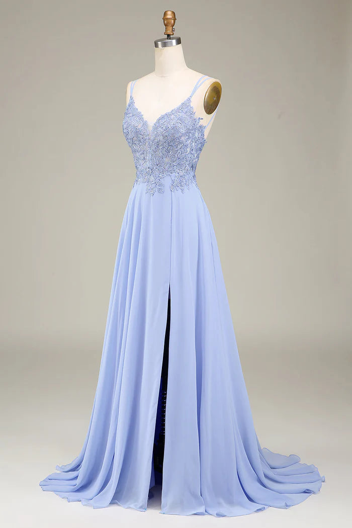 Weitese Dress Two Spaghetti Straps A-Line Lavender Long Evening Dress With Appliques Prom Dress