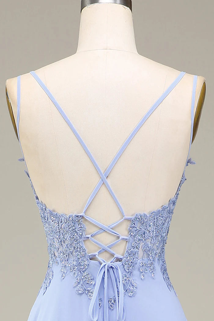 Weitese Dress Two Spaghetti Straps A-Line Lavender Long Evening Dress With Appliques Prom Dress