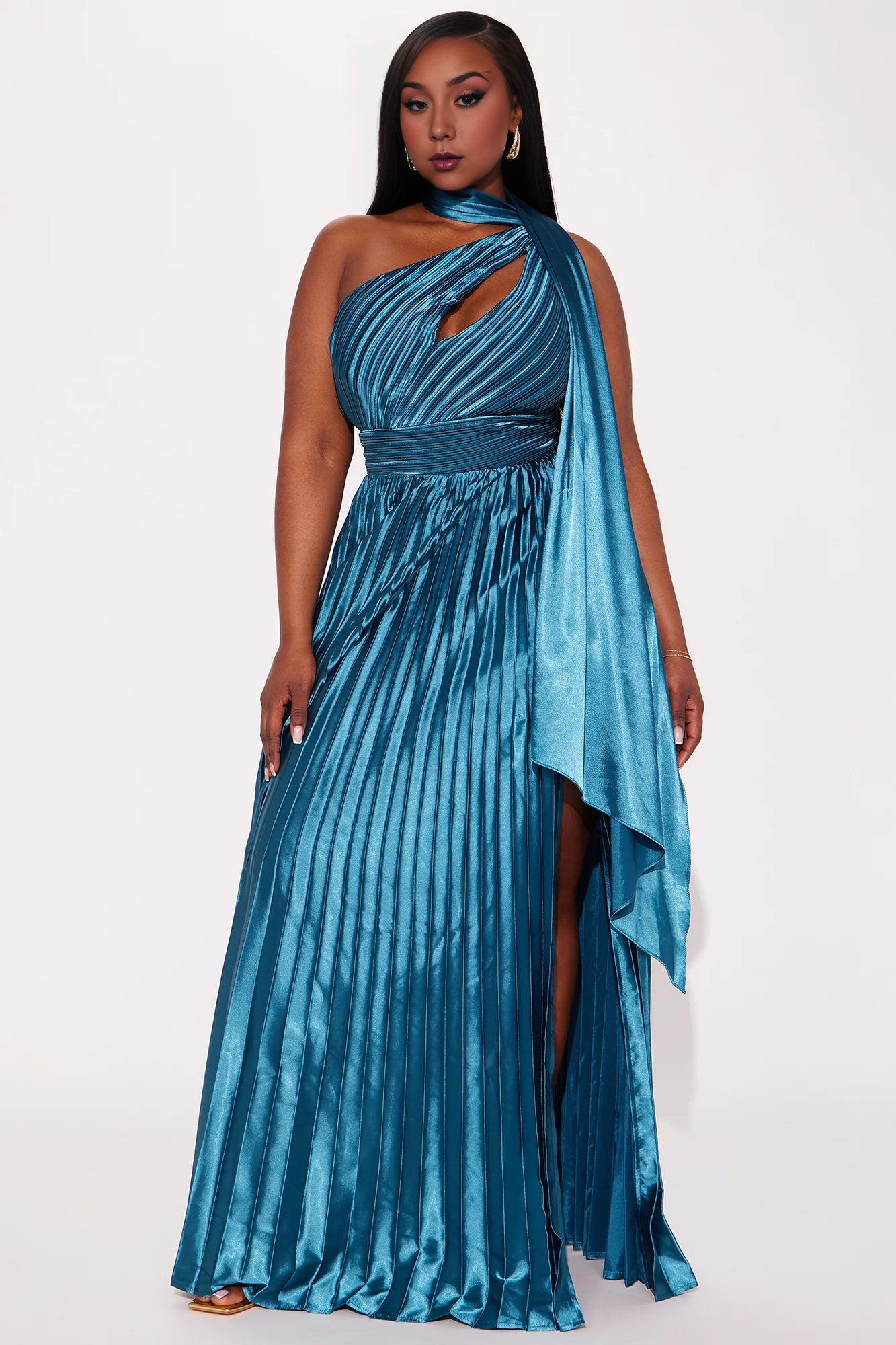 Weitese Dress Unforgettable Night Satin Gown Sleeveless A-line Pleated Teal Off Shoulder Flutter Sleeve Party Dress