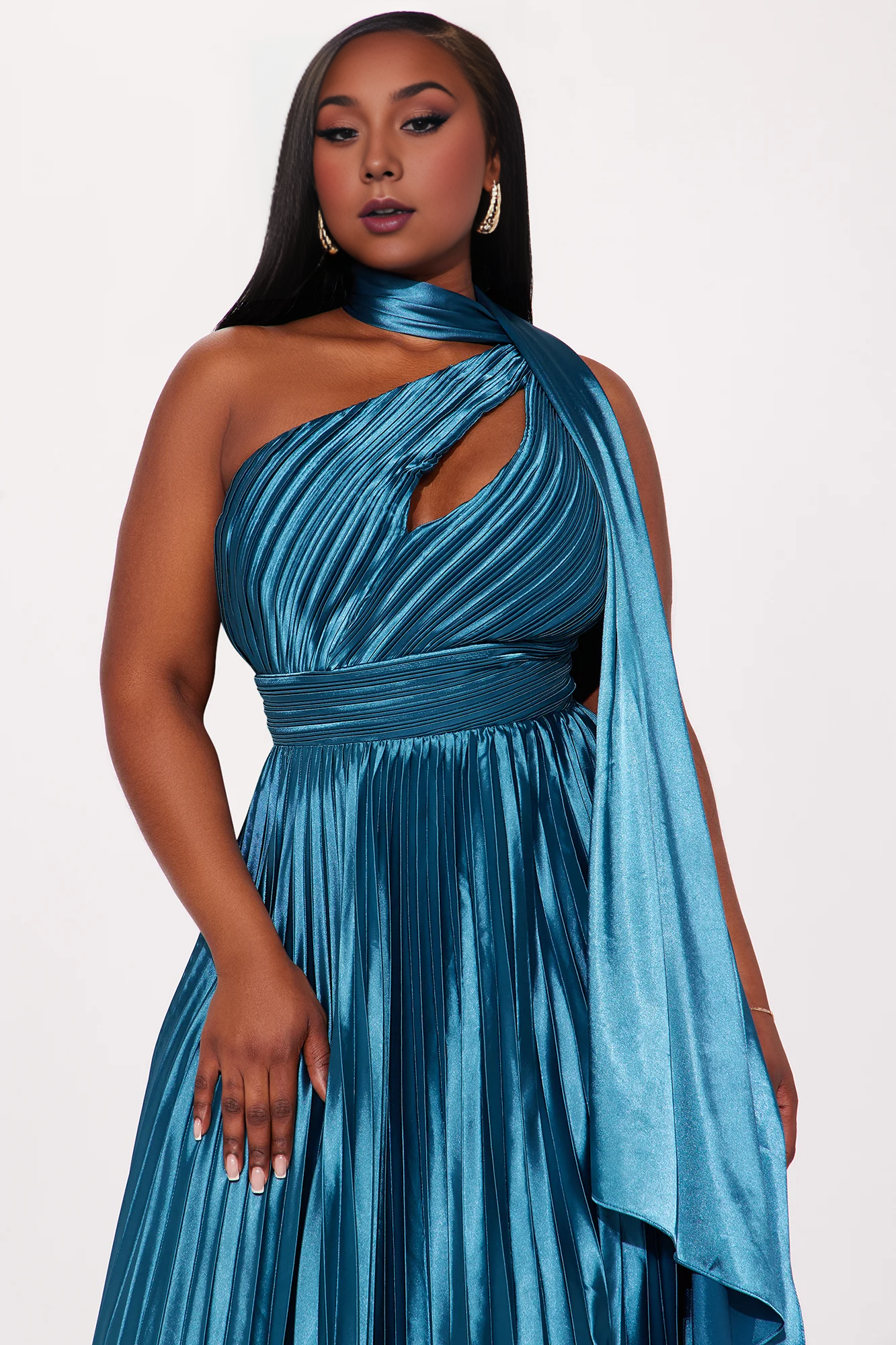 Weitese Dress Unforgettable Night Satin Gown Sleeveless A-line Pleated Teal Off Shoulder Flutter Sleeve Party Dress