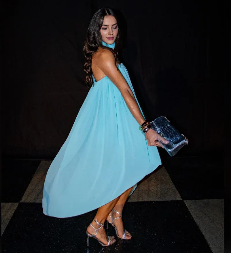 Weitese Dress Unique A Line Strapless Blue Chiffon Short Long Prom Dress Evening Dress Party Dress