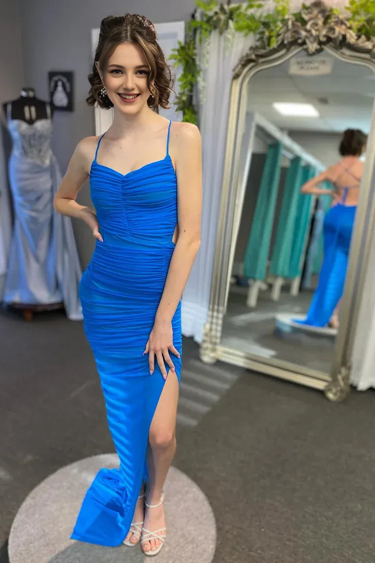 Weitese Dress Uniqure Sheath Sweetheart Ruched Maxi Dress with Slit