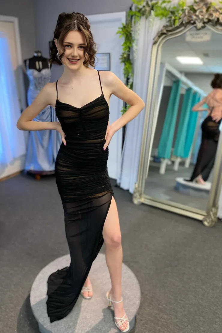 Weitese Dress Uniqure Sheath Sweetheart Ruched Maxi Dress with Slit